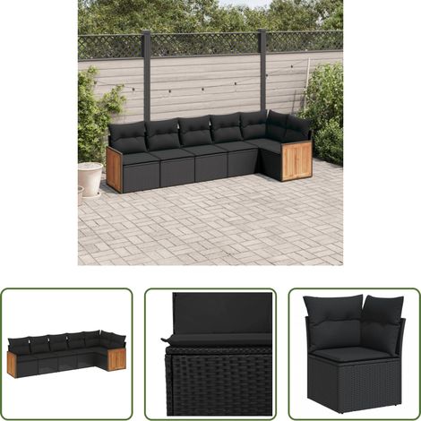 vidaXL Canapé en résine - Salon de jardin 6 pcs avec coussins noir résine tressée (1/5)