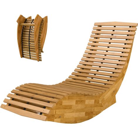 Chaise longue en bois d'acacia, pliable et ergonomique, avec un design à lattes en forme de S, 60 x 156 x 77 cm