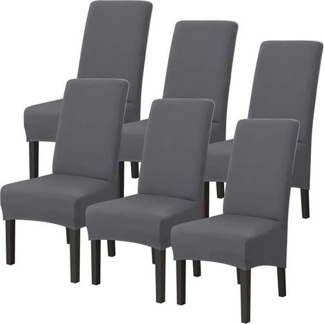 Set of 6 XL Stretch Chair Covers, Grey, Removable, Washable, Modern Dining Room Cover