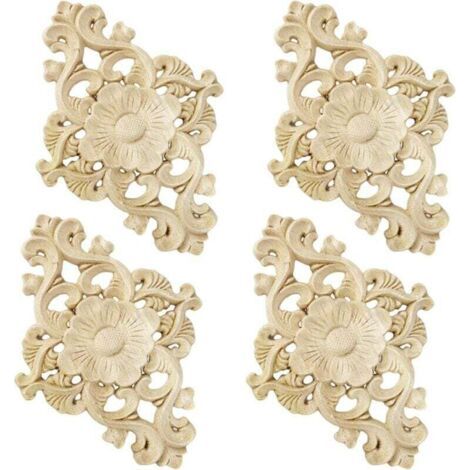 Ensemble de 4 décorations en bois sculpté pour meubles, murs, armoires, portes, décorations et projets de bricolage