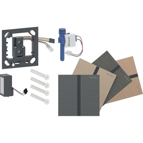 Geberit Urinalsteuerung mit elektronischer Spülauslösung, Netzbetrieb, Typ 40 Abdeckplatte, eckig, kundenspezifisches Finish: galvanisiert und lackiert (1/4)