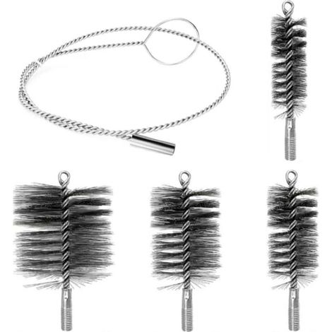 Ensemble de 5 brosses métalliques pour conduits de cheminée (30, 50, 80, 150 mm, ensemble de 4 pièces avec tige d'ébavurage)