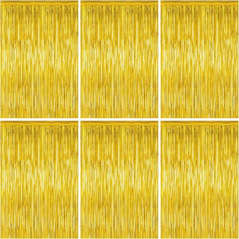 Lot de 6 Rideaux à Franges Métalliques, Rideau Lamé Décoration Fond de Fête pour Anniversaire Mariage Baby Shower EVJF Noël, 1 x 2 m Métallique Or (1/5)