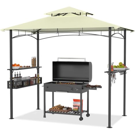 Grillpavillon mit Doppeldach, wasserabweisend, inkl. Stauraum, 245x153x250 cm, Beige (1/5)