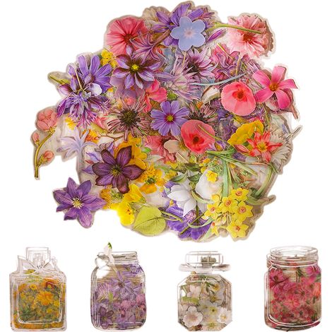 Stickers Fleurs - Autocollants Transparent PET Imperméables pour Scrapbooking - 240 Pièces - Pour Carnets, Cartes Artisanales et Décoration Créative (1/5)