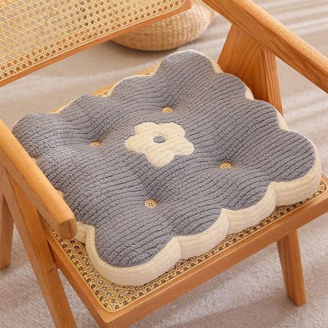Coussin de chaise carré en velours peluche 40 cm - Joli coussin décoratif à fleurs, antidérapant et épais, pour la maison, le bureau, la chaise et le sol (gris) (1/3)