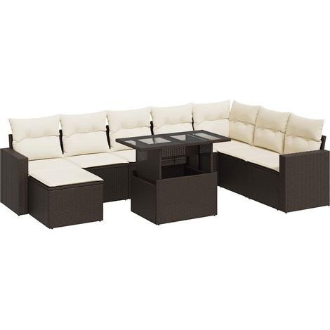 vidaXL Set Divani da Giardino 9pz con Cuscini Marrone in Polyrattan (1/5)