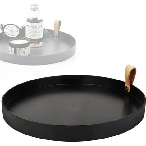 Plateau Rangement Bureau - 1 Pièce, Noir 26 cm - Rond Plastique - Pour Clés Cosmétiques Aucunely (1/5)