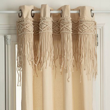 Atmosphera – Rideau en macramé beige 140 x 260 cm – 100 % coton avec 8 œillets en métal noir – Style bohème et ethnique (1/7)