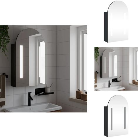 Armoire de bain à miroir avec LED arquée noir 42x13x70 cm - Meuble Salle De Bain - Armoire Salle De Bain - Meuble Lavabo - Miroir Lumineux - Éclairage Led (1/5)
