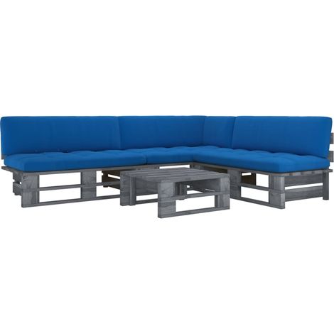 Set Divani in Pallet con Cuscini 4 pz in Pino Impregnato Grigio vidaXL (1/5)