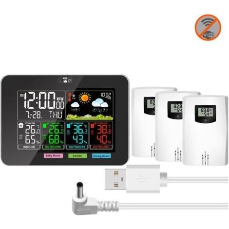 Drahtlose Wetterstation mit Sensor, digitalem Innen-/Außenthermometer und Hygrometer, Farb-LCD-Bildschirm, 6,5 x 4,5 x 0,98 Zoll (1/5)