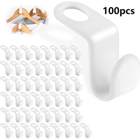 100 platzsparende Haken, geeignet für Kleiderbügel, Krawatten etc., ideal zur Organisation des Kleiderschranks. Weiß. (1/5)