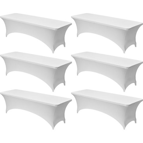 VEVOR Nappe extensible rectangulaire 244 x 76 x 76 cm, couverture de table infroissable en polyester et elasthanne, lot de 6, lavable en machine, pour fete, mariage, cocktail, banquet, festival, blanc