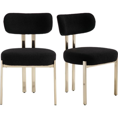 Wahson Set di 2 Sedie da Pranzo in Pelliccia Sedie da Cucina Moderne Gambe in Metallo Sedie da Salotto per Sala da Pranzo, Nero
