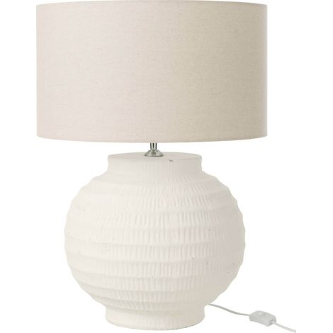 Lampe terracotta blanche élégante en poterie pour salon cosy - Blanc terracotta et abat-jour beige (1/3)