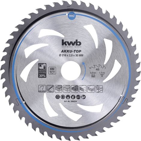 kwb 588254 Lame de scie circulaire au carbure 216 x 30 x 1.3 mm Nombre de dents: 48 1 pc(s) Y760802 (1/4)