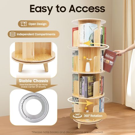 4-Tiers Rotating Bookshelf Bookcase Storage Rack Bookshelf Floor Standing (1/5)