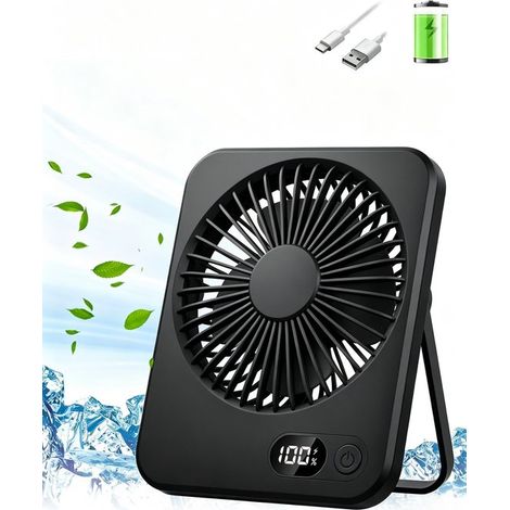 Mini ventilateur de table portable – Batterie rechargeable 1200 mAh – 5 vitesses avec affichage numérique de la batterie – Silencieux – Noir (1/5)