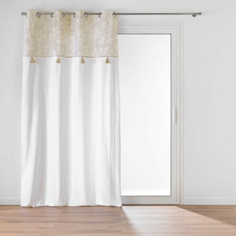 Rideau à œillets 140x240 cm – Coton/Polyester – Top imprimé métallisé avec pompons – ALTEA (1/3)
