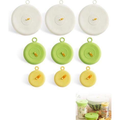Lot de 9 Couvercles Silicone Alimentaire, Extensibles, Étanches, Résistants à la Chaleur, Passe au Lave Vaisselle pour Bols et Bocaux (1/5)