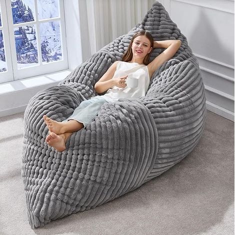 Poltrona pouf convertibile 3 in 1, seduta, divano e letto, con rivestimento in corduroy grigio chiaro (1/5)