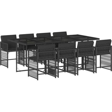 vidaXL Ensemble à manger de jardin 9pcs coussins noir résine tressée
