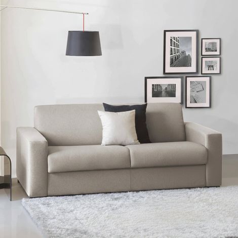 Dmora - Sofa cama Dabaida, Gran Sofá de 2 plazas, 100% Made in Italy, Sofá de salón con apertura giratoria, en tela acolchada, con reposabrazos delgados, Cm 180x95h90, Tórtola (1/5)