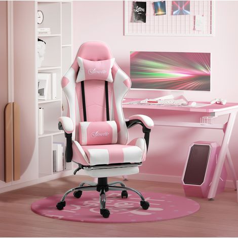 Chaise gaming ergonomique avec repose-pieds, hauteur réglable, rose et blanc HAVRYA (1/5)