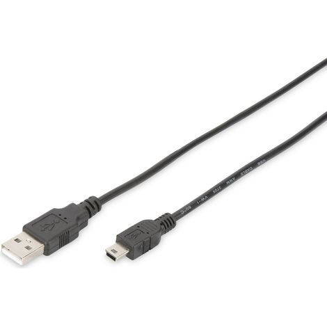 Digitus USB-Kabel USB 2.0 USB-A Stecker, USB-Mini-B Stecker 1.00 m Schwarz Rund, doppelt geschirmt (1/2)