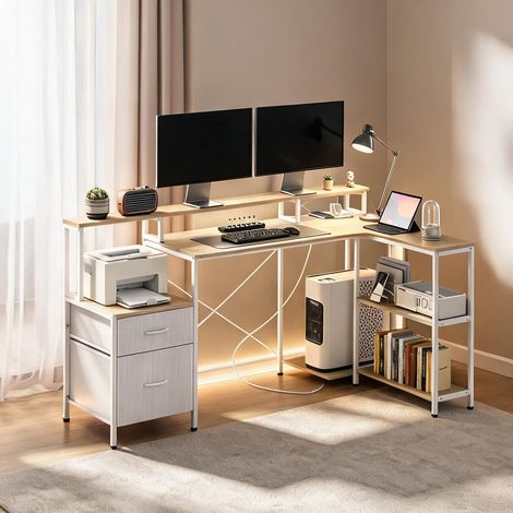 Bureau d'angle avec éclairage LED RGB 2 prises support d'écran 2 (1/5)