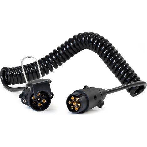 Wiltec Cavo a spirale 3 m con spina e presa a 7 poli, in PVC impermeabile, per rimorchi roulotte caravan (1/5)