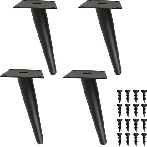 pieds fuselés noirs en métal,Pieds de meubles de cône- 10 cm - Pieds de meubles obliques - Pour canapé, placard, bar, table de lit, antidérapant et silencieux(4 pièces) (1/4)