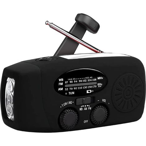 Radio ibrida AM/FM - ricaricabile tramite energia solare, manovella e USB - batteria da 1000 mAh - radio di emergenza - radio compatta per campeggio e attività all'aperto