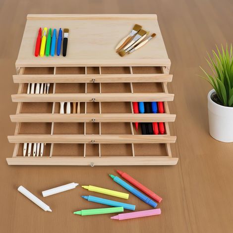 Aufbewahrungsbox für Künstler 5 Schublade 40×25.5×12.3cm Schubladen Organizer Holz Schubladenbox Werkzeugkiste für Künstlerbedarf, Acrylmalerei Zubehör, Malutensilien, Jewelry, needlework tools (1/5)