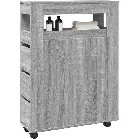 Badschrank Schmal mit Rollen Grau Sonoma Holzwerkstoff