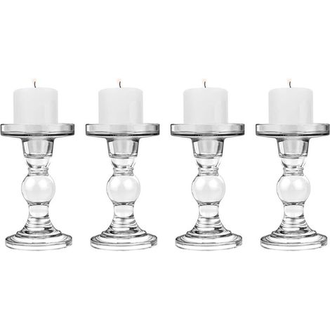 portavelas de cristal (8 x 8,5 x 14 cm) con base redonda, soporte estable para velas cónicas, decoración de mesa de estilo moderno para fiestas en casa o bodas, transparente. (1/5)