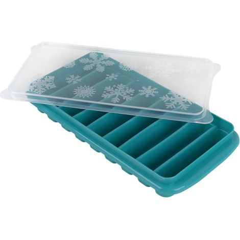 CUBITERA HIELO CON TAPA COLOR TURQUESA 12.5X26X4 cm
