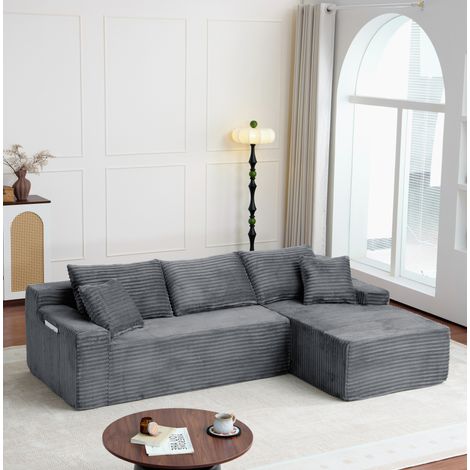 Divano angolare modulare 239x156x79 cm in velluto a coste grigio salvaspazio – MEUBLIV (1/5)