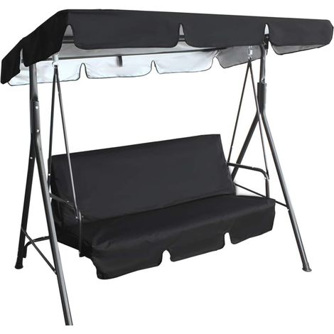 Waterproof 210D Oxford Cloth Garden Swing Canopy, 190x132x15cm Outdoor Swing Replacement Canopy, UV/Rainproof Replacement Cover for Patio Garden (Black) (1/5)
