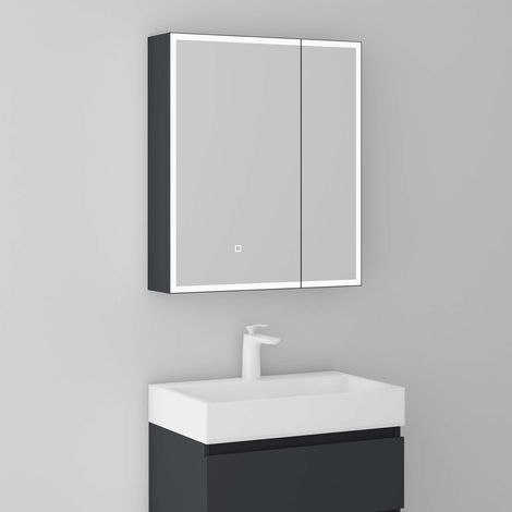 Mai & Mai Armadietto a Specchio 60x15x70cm, Specchio con Pensile per Bagno con 1 Ante Antracite opaco Spiegelschrank-04