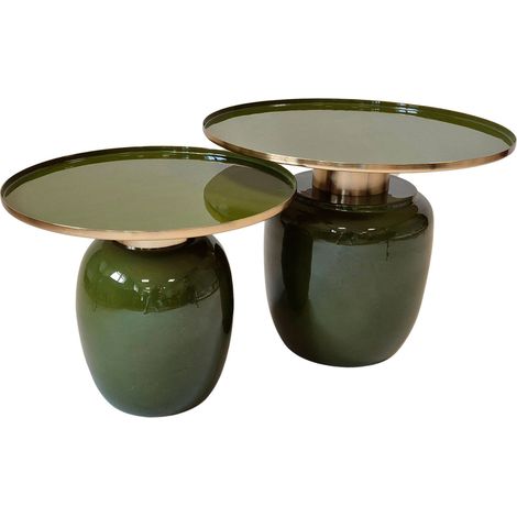 Lot de 2 tables d'appoint rondes en acier vert