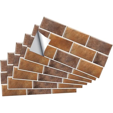 6 Pièces Sticker Mural Étanche de Panneaux Décoratifs Rétro pour Cuisine et Salle de Bain Autocollants Design pour Décoration Murale et Protection Huile,Marron (1/4)