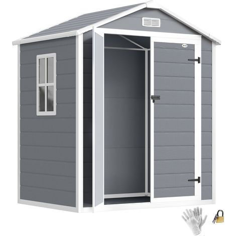 Casetta da Giardino con Finestra e Doppia Porta PP e Alluminio, 183x134x210 cm, Grigio