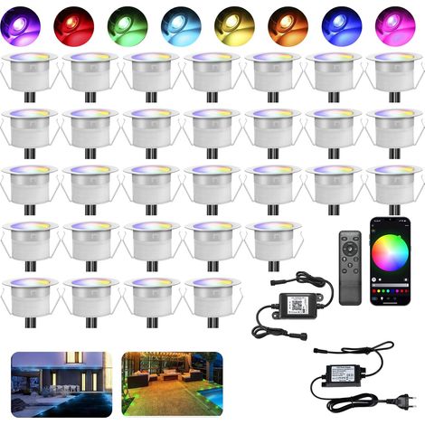 WiFi Lampe au Sol Spot Encastrable-Lumière RGBW étanche IP67 Ø31mm - éclairage pour terrasse, patio, chemin, mur, jardin, décoration, intérieur et extérieur, 30 pièces (1/5)