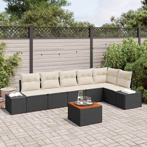 vidaXL Set Divano da Giardino 7 pcs Nero e bianco (1/5)