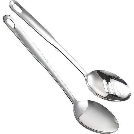 Set di 2 cucchiai da cucina, cucchiai da portata grandi e forati, 32,5 cm, argento. (1/5)