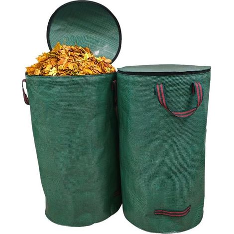 Sacs de Jardin, 2x120L Sacs de Déchets Jardin, Sac De Jardin Réutilisables, Sac Jardin Avec Poignées e Couvercle, Stable et Pliable, pour Déchets de Jardins, Herbe, Feuilles, Haie (Vert) (1/5)