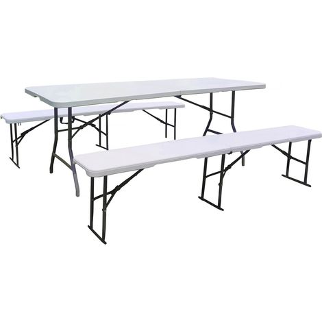Set tavolo pieghevole da giardino + 2 panche pieghevoli Foldy - Bianco (1/5)
