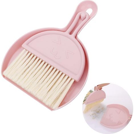 Ensemble pelle et balayette, mini pelle avec balai, pelle à main, balayette de table portable, balai à miettes à poils souples pour bureau, articles de maison et de cuisine (rose) (1/5)